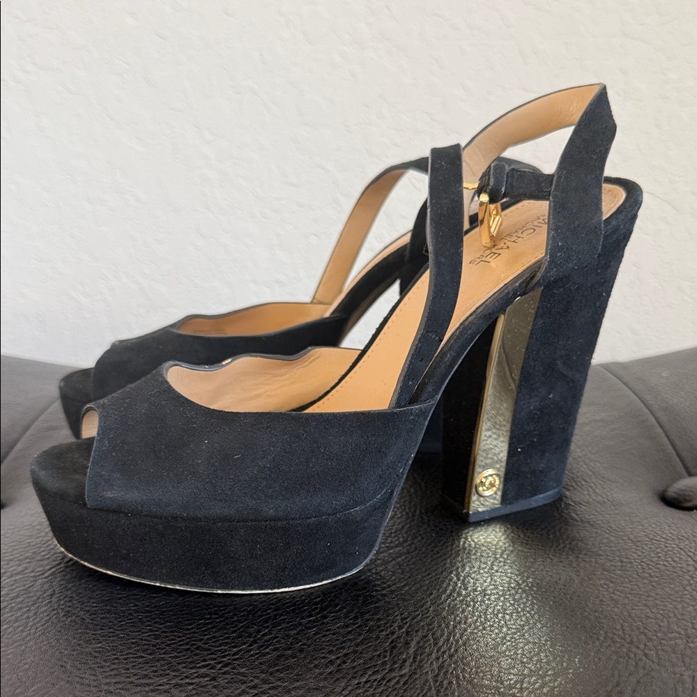 Michael Kors Black Peep-Toe Block Heels